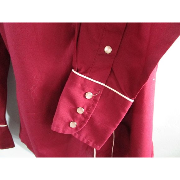 Vintage 70s Levis Pearl Snap Womans S Western Cowboy Rodeo Shirt Maroon White - Picture 13 of 16